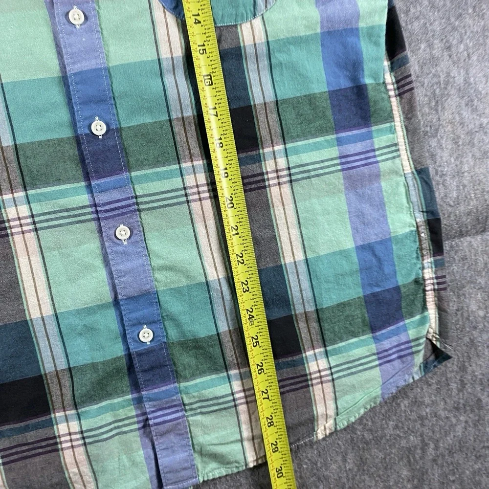 J Crew Indian Madras Plaid Shirt Men's Large Slim Blue Preppy Summer Long Sleeve